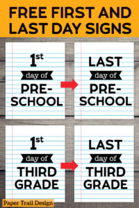 Matching first and last Day of School Signs {Notebook Paper}. Last day of school photo prop sign. First and last day coordinating picture signs. #papertraildesign #firstandlastday #firstandlastdaysigns #freeprintables #lastdayphotos #photopropsign #photoprop