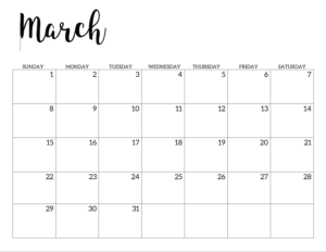 March 2020 Calendar Free Printable Handletterd 