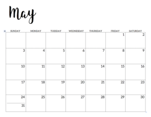 May 2020 Calendar Free Printable Handletterd 