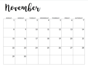 November 2020 Calendar Free Printable Handletterd 