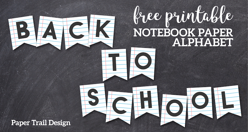 Printable Back to School Banner {Notebook Paper}. Cute easy welcome back banner, classroom decor, or first day of school free printable. #papertraildesign #backtoschool #welcomeback #banner #freeprintable #classroomdecor #bulletinboards #school #classroomprintables