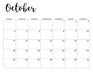 October 2020 Calendar Free Printable Handletterd 