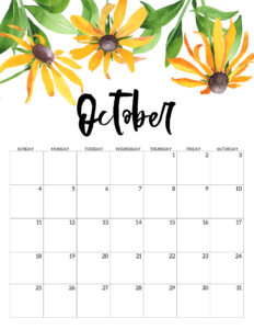 October 2020 Free Printable Calendar - Floral. Watercolor flower design calendar pages for a office or home calendar for work or family organization. #papertraildesign #calendar2020 #calendar #2020calendar #flowercalendar #floralprintables