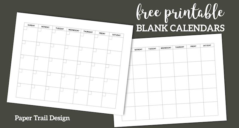 Free Printable Blank Calendar Template. Simple planning calendar layout. Monthly calendar or five week calendar that overlaps months. #papertraildesign #calendar #calendarprintable #printablecalendar #blankcalendar #freeprintable #organize #organization