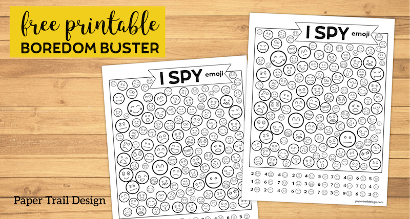 Free Printable I Spy Emoji Game. Boredom buster for fun summer, winter, or road trip travel games. Find the emoticon faces. #papertraildesign #ispy #boredombuster #roadtrip #kidsgames #kidsfreebies