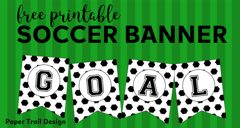 Free Printable Soccer Banner. Soccer party decorations idea. Print for soccer team party decor, birthday parties, or baby showers. #papertraildesign #soccer #soccerparty #futbol #soccerbanner #soccerpartyprintables #soccerprintables