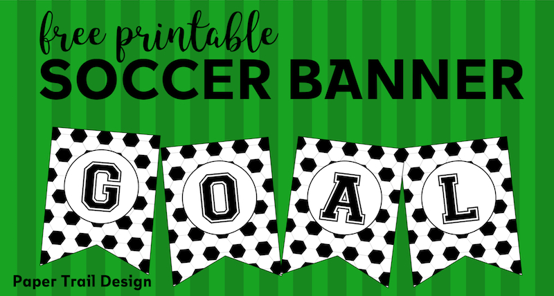 Free Printable Soccer Banner. Soccer party decorations idea. Print for soccer team party decor, birthday parties, or baby showers. #papertraildesign #soccer #soccerparty #futbol #soccerbanner #soccerpartyprintables #soccerprintables 