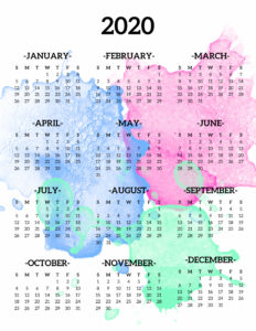 Calendar 2020 Printable One Page. Free Printable year at a glance calendar. Simple 2020 calendar template. Planner printables. #papertraildesign #yearataglancecalendar #organization #office #homeoffice #officeorganization #officecalendar