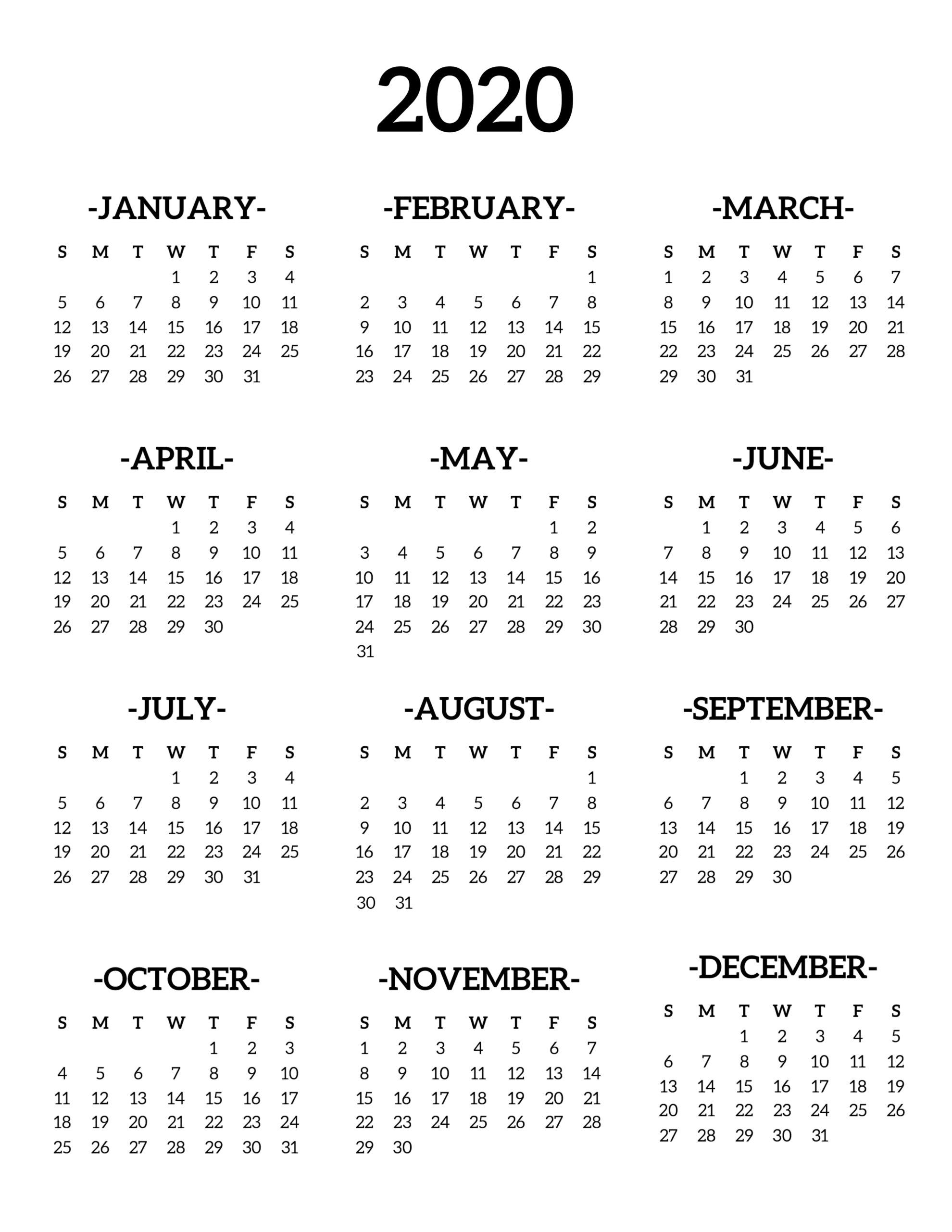 Calendar 2020 Printable E Page Paper Trail Design