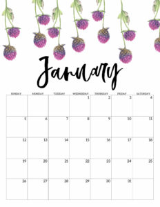 January Free Printable Calendar 2020 - Floral. Watercolor Flower design style calendar. Monthly calendar pages. Cute office or desk organization. #papertraildesign #calendar #floralcalendar #2020 #2020calendar #floral2020calendar