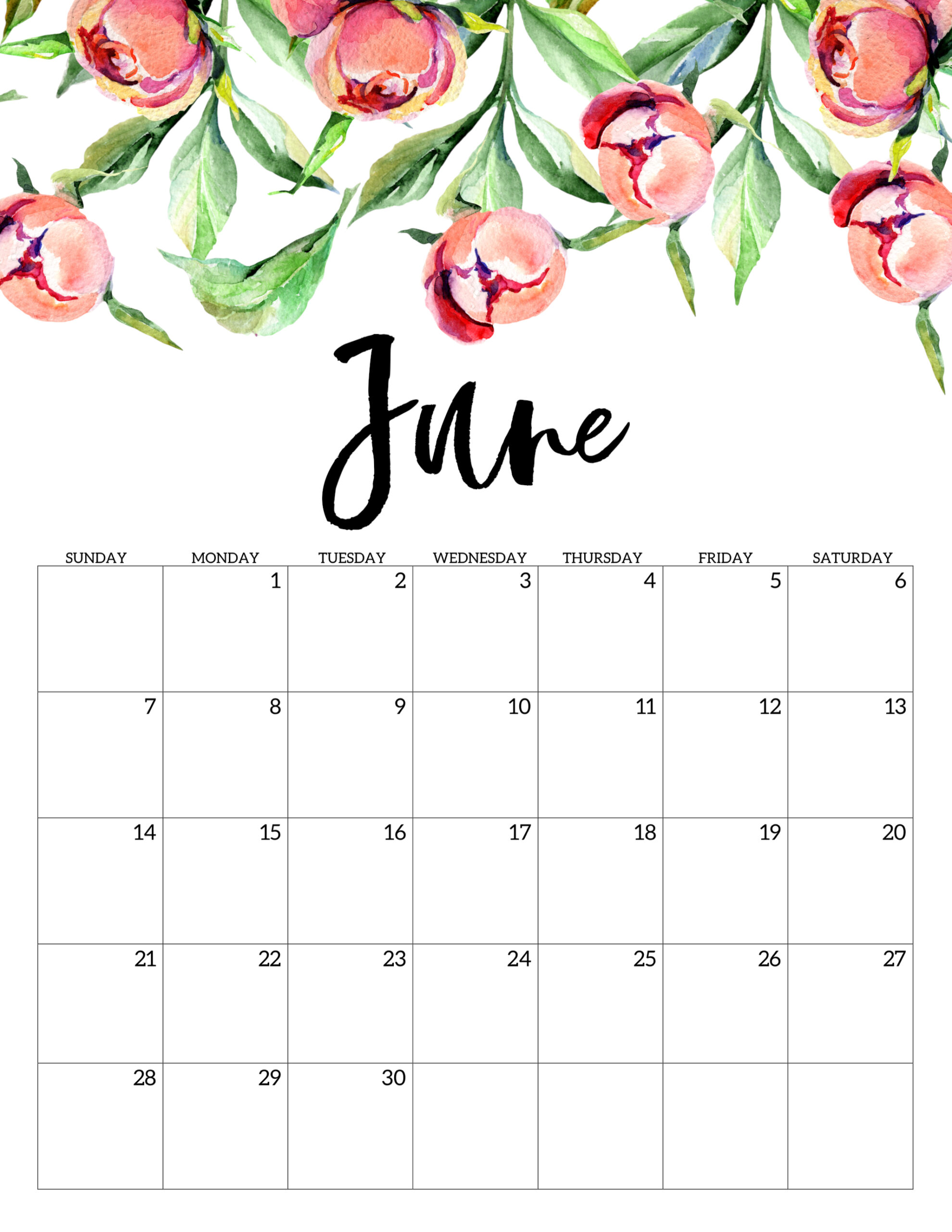 Free Printable Calendar 2020 Floral Paper Trail Design