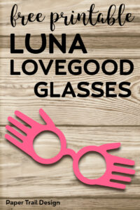 Free Printable Luna Lovegood Glasses Template. Inexpensive Harry Potter cosplay costume idea for Halloween. DIY Luna spectrespecs. #papertraildesign #harrypotter #lunalovegood #spectrespecs #DIYLunacostume #DIYharrypottercostume #cosplay #halloween