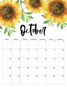 October Free Printable Calendar 2020 - Floral. Watercolor Flower design style calendar. Monthly calendar pages. Cute office or desk organization. #papertraildesign #calendar #floralcalendar #2020 #2020calendar #floral2020calendar