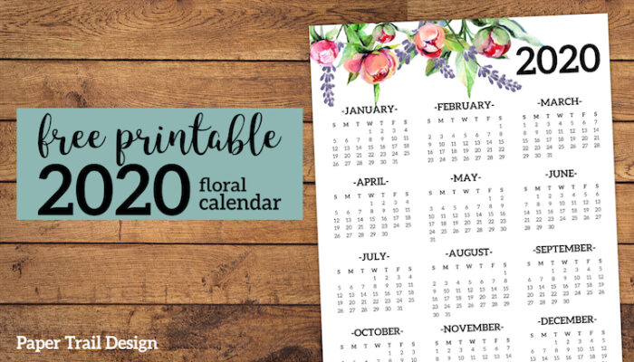 2020 floral one page year at a glance calendar with text overlay- free printable 2020 floral calendar