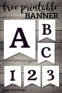 Black and white banner letters and numbers on a wood background with text overlay -free printable banner