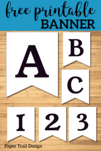 Black and white banner letters and numbers on a wood background with text overlay -free printable banner