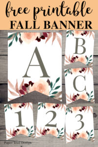 Banner flag letters A-B-C-1-2-3 with floral embelishments. Text overlay- free printable floral banner