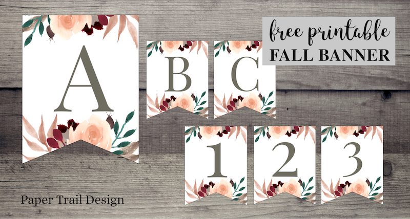 Banner flag letters A-B-C-1-2-3 with floral embelishments. Text overlay- free printable floral banner