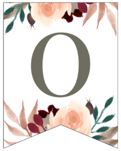 Number 0 Penant Flag with pink, green, brown, and burgandy floral embellishments. 