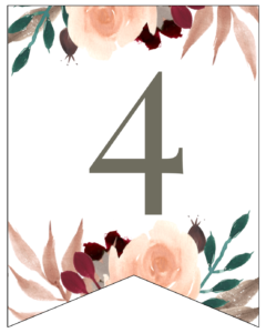 Number 4 Penant Flag with pink, green, brown, and burgandy floral embellishments. 