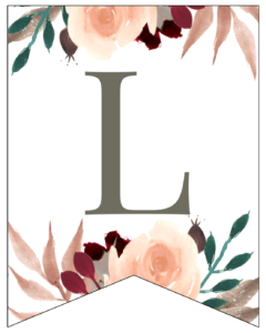 Letter L Penant Flag with pink, green, brown, and burgandy floral embellishments. 