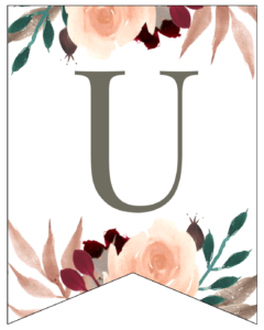 Letter U Penant Flag with pink, green, brown, and burgandy floral embellishments. 