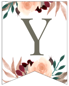 Letter Y Penant Flag with pink, green, brown, and burgandy floral embellishments. 