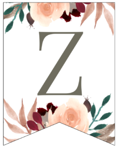 Letter Z Penant Flag with pink, green, brown, and burgandy floral embellishments. 