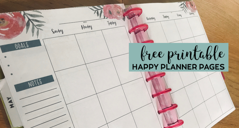 Happy planner open to a calendar page printable with text overlay - free printable Happy Planner Pages