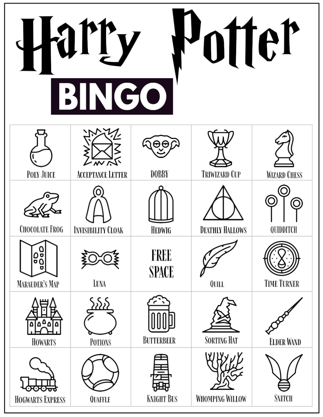 Free Printable Harry Potter Bingo Game Paper Trail Design