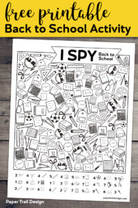 Back to school themed I spy game with text overlay - free printable Back to School Activity
