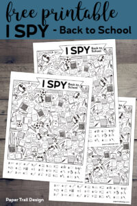 Back to school themed I spy game with text overlay - free printable I Spy Back to School