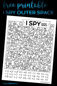 Kids I spy page activity with text overlay- Free Printable I Spy Outer Space