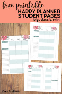 Happy planner student pages to record weekly tests and homework with text overlay - free printable happy planner student pages, big, classic, mini