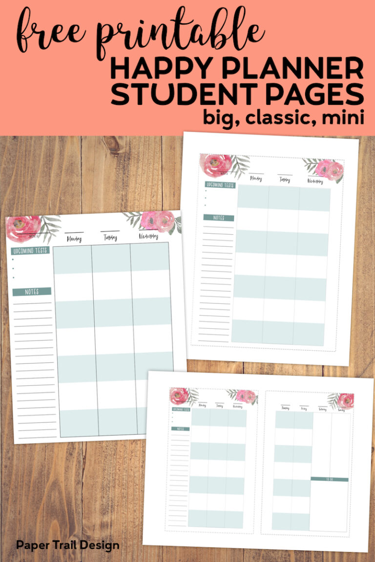 Free Printable Happy Planner Student Pages - Paper Trail Design