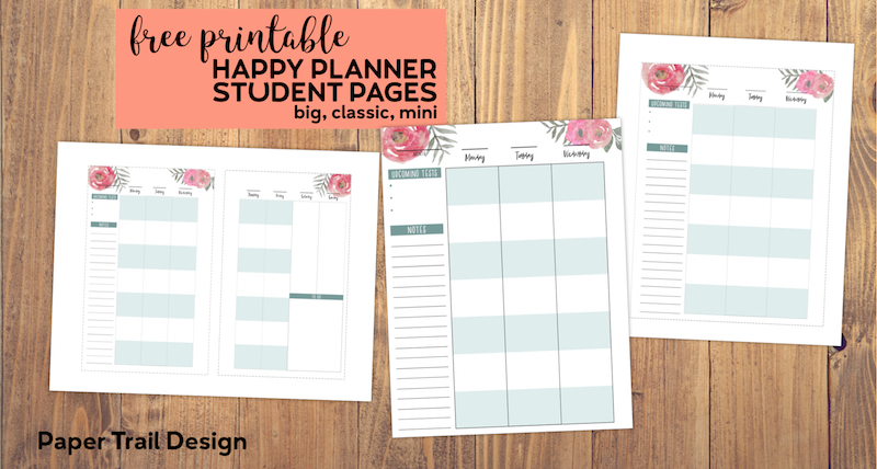 Happy planner student pages to record weekly tests and homework with text overlay - free printable happy planner student pages, big, classic, mini