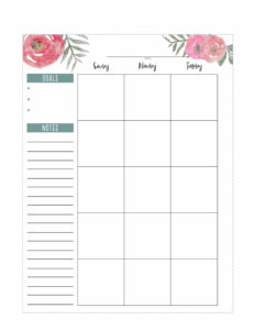 Floral Happy Planner calendar page in classic size. Left page Sunday, Monday Tuesday and notes. 