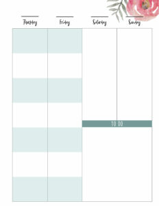 Right student happy planner page Thursday, Friday, Staurday, Sunday with to do space in big size.