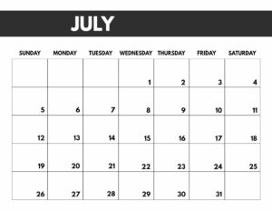 July 2020 Free Monthly Calendar Template in 8.5x11, big happy planner size. 