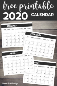 January through March calendar pages with text overlay- free printable 2020 calendar