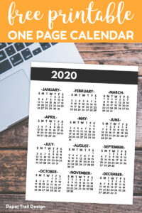 2020 year at a glance one page yearly calendar in bold font with text overlay- free printable one page calendar.