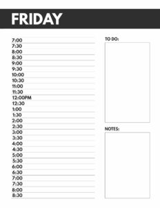 Friday schedule planner page