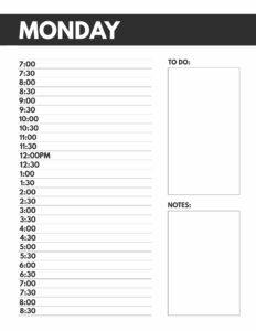 Monday schedule planner page