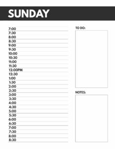 Sunday schedule planner page