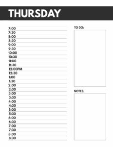 Thursday schedule planner page
