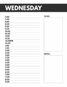Wednesday schedule planner page