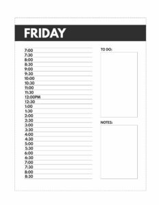 Classic size Friday schedule planner pages