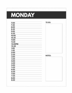 Classic size Monday schedule planner pages