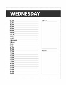Classic size Wednesday schedule planner pages