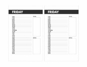 Two mini size Friday schedule planner pages